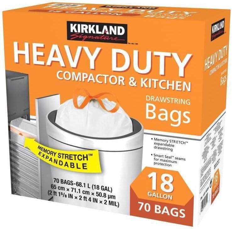 Kirkland Signature Compactor Kitchen Trash Bag with Gripping Drawstring Secure Full Size