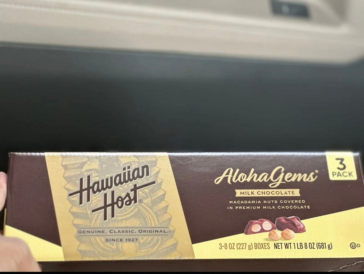 3 PACKS HAWAIIAN HOST ALOHAGEMS MILK CHOCOLATE MACADAMIA NUTS