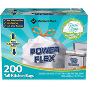 Member's Mark Power Flex Tall Kitchen Drawstring Trash Bags 13 Gallon, 200ct