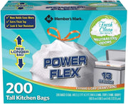 Member's Mark Power Flex Tall Kitchen Drawstring Trash Bags 13 Gallon, 200ct